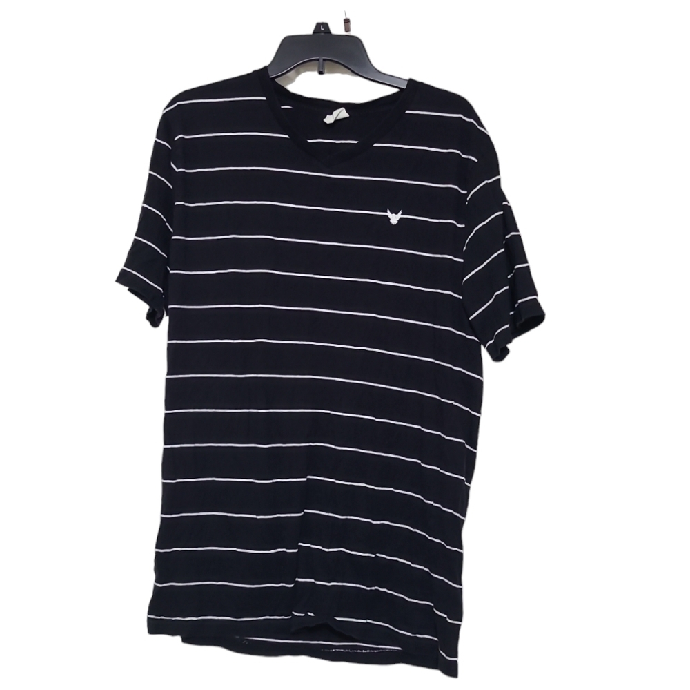 Men's company 81 black white v neck stripe shirt size XL